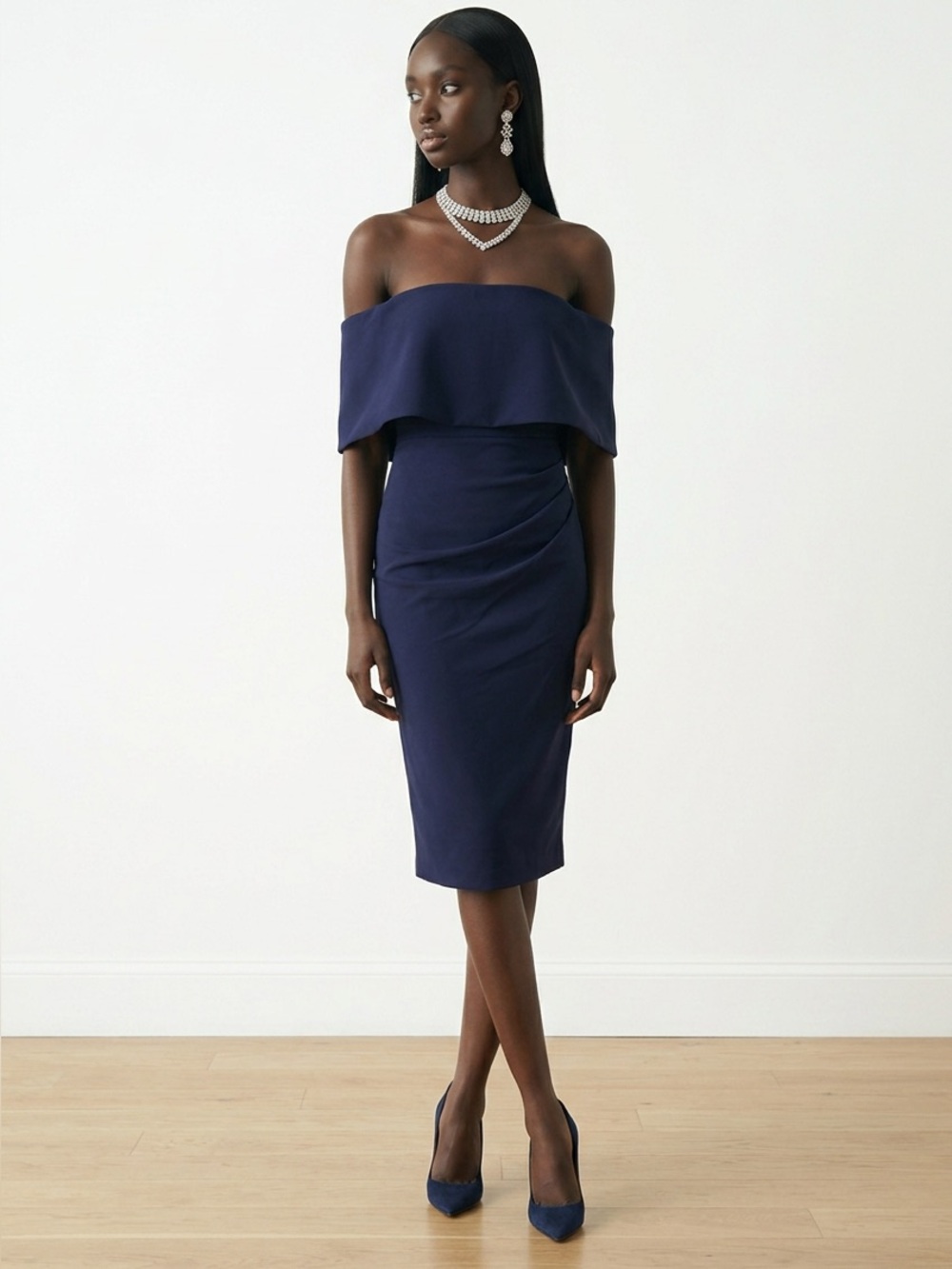 Vince Camuto Navy Off Shoulder Ruched Sheath Cocktail Dress NWT Size 4
